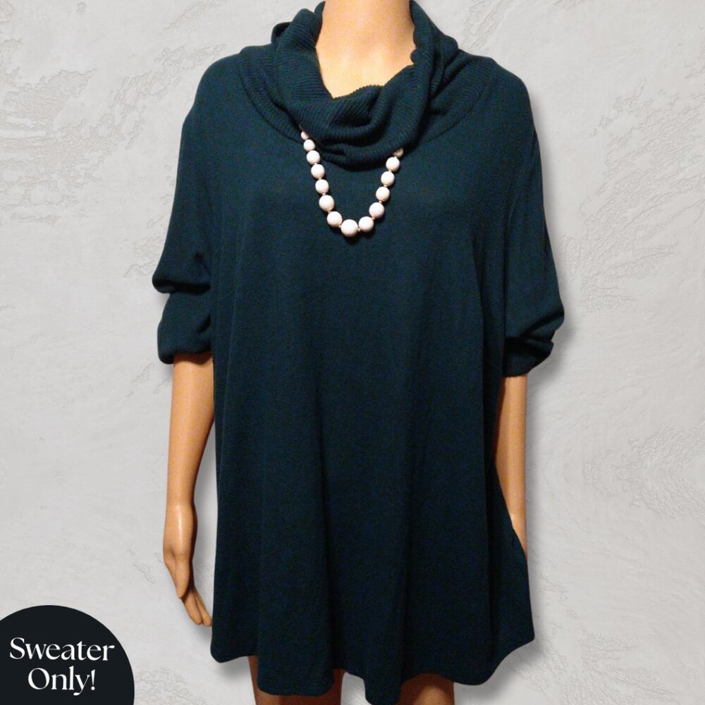 Teal Green Cowl Neck Sweater 3X Plus Size Boho Cozy Knit (Sweater Only)